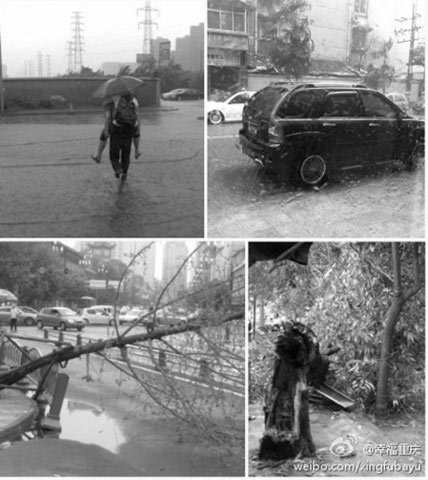成都昨天出现暴雨冰雹(来源:新浪微博) 成都昨天出现暴雨冰雹(来源:新浪微博)