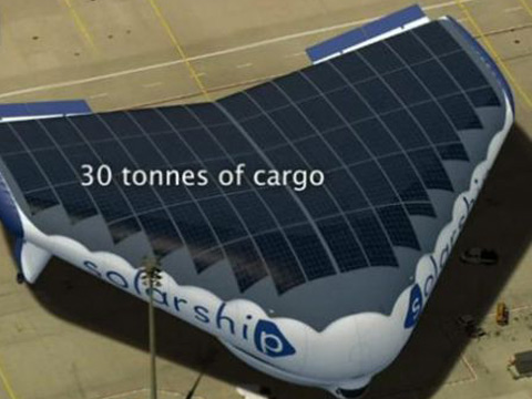 太阳能动力飞艇的设计概念图,相当于一艘飞行的大型货轮(来源:新浪科技) 太阳能动力飞艇的设计概念图,相当于一艘飞行的大型货轮(来源:新浪科技)