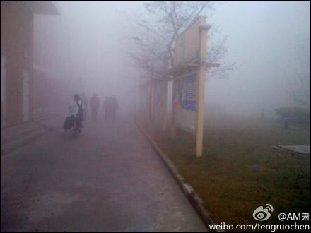 上海昨日出现大雾(图片来源:新浪微博) 上海昨日出现大雾(图片来源:新浪微博)